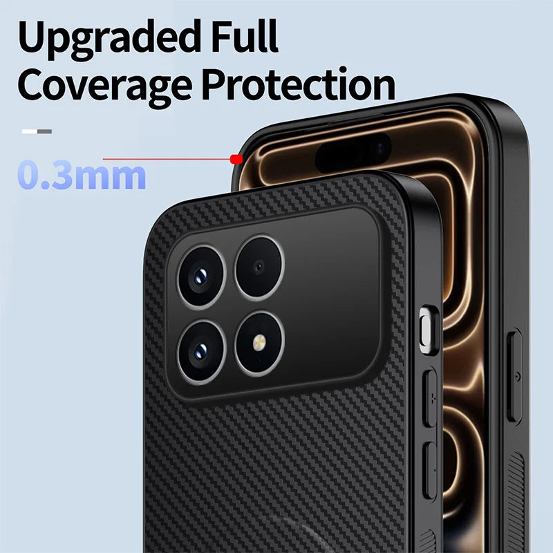 WANLONFENG For Xiaomi Poco F8 Pro 5G / Xiaomi Redmi K90 5G Magnetic Case with 2Pcs Tempered Glass Films  QT1 Series Kickstand Carbon Fiber Texture PC TPU Phone Cover - Black - 5