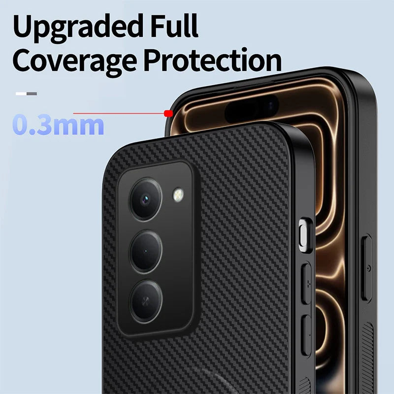 WANLONFENG For Xiaomi Redmi 15 4G (EU) (171mm) / Xiaomi Redmi 15 5G (EU) (171mm) Magnetic Case with 2Pcs Tempered Glass Films  QT1 Series Kickstand Carbon Fiber Texture PC TPU Phone Cover - Black - 5
