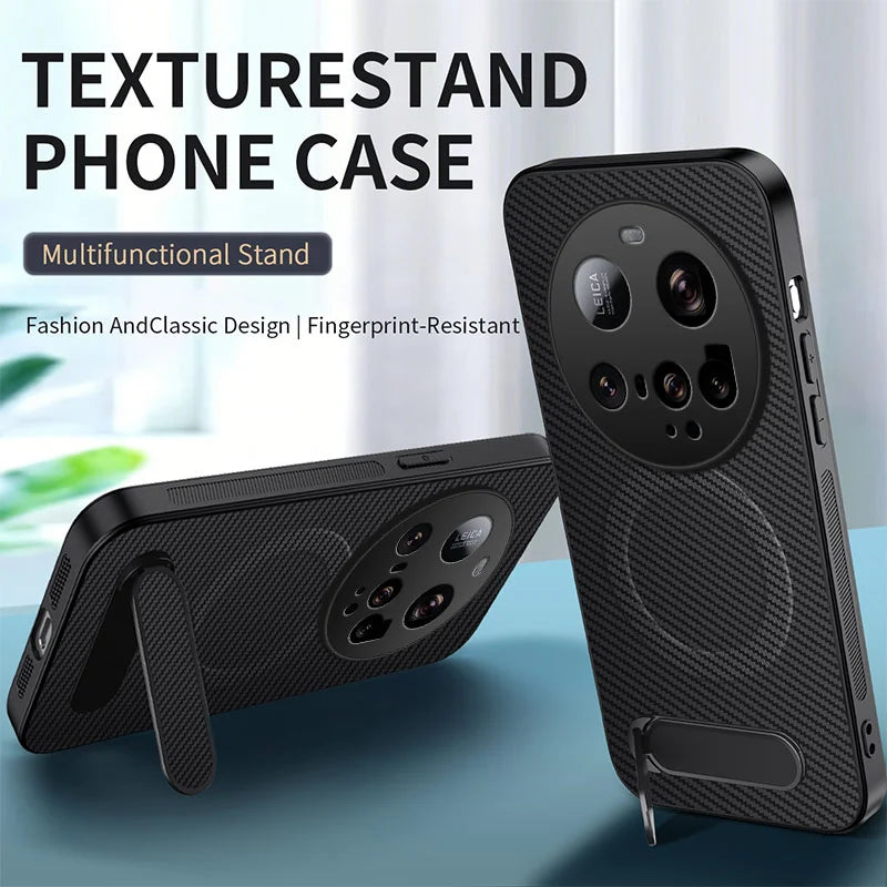 WANLONFENG For Xiaomi 15 Ultra Magnetic Case with 2Pcs Tempered Glass Films  QT1 Series Kickstand Carbon Fiber Texture PC TPU Phone Cover - Black - 2