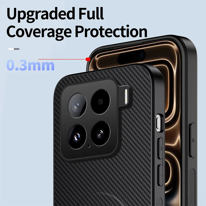 WANLONFENG For Xiaomi 15 Magnetic Case with 2Pcs Tempered Glass Films  QT1 Series Kickstand Carbon Fiber Texture PC TPU Phone Cover - Black - 5