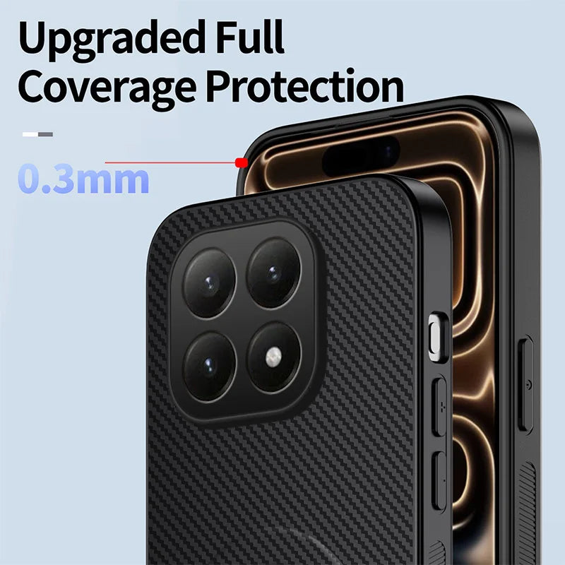 WANLONFENG For Xiaomi 15T Magnetic Case with 2Pcs Tempered Glass Films  QT1 Series Kickstand Carbon Fiber Texture PC TPU Phone Cover - Black - 5
