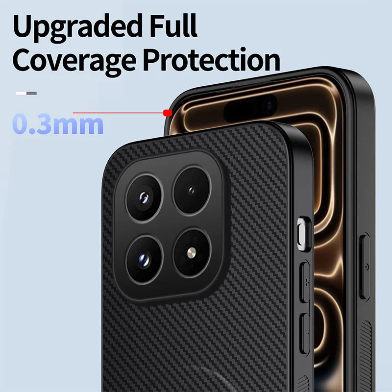 WANLONFENG For Xiaomi 17 Magnetic Case with 2Pcs Tempered Glass Films  QT1 Series Kickstand Carbon Fiber Texture PC TPU Phone Cover - Black - 5