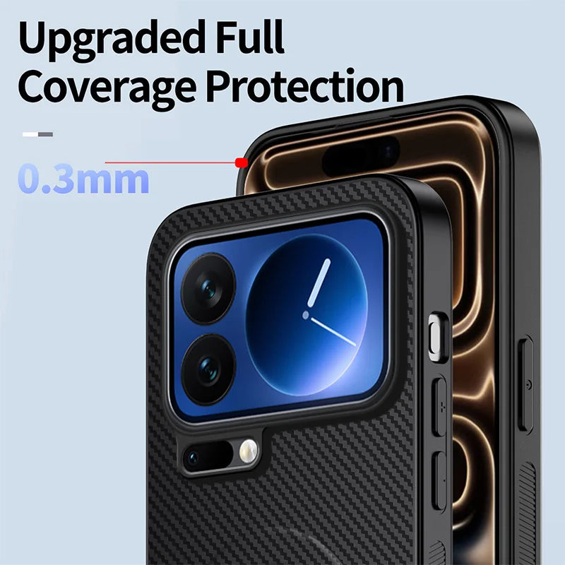 WANLONFENG For Xiaomi 17 Pro Magnetic Case with 2Pcs Tempered Glass Films  QT1 Series Kickstand Carbon Fiber Texture PC TPU Phone Cover - Black - 5