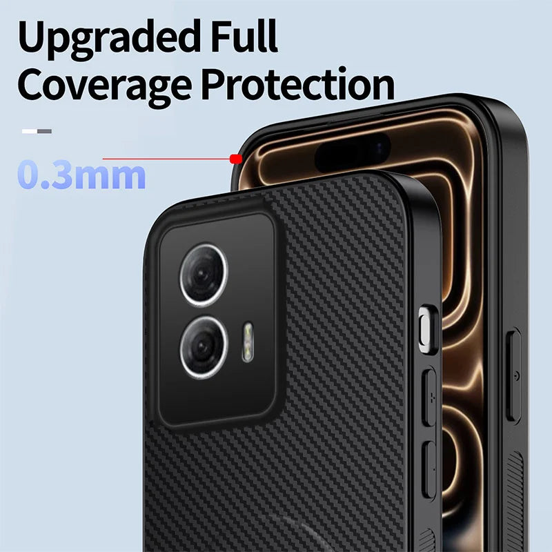 WANLONFENG For Motorola Moto G85 5G Magnetic Case with 2Pcs Tempered Glass Films  QT1 Series Kickstand Carbon Fiber Texture PC TPU Phone Cover - Black - 5
