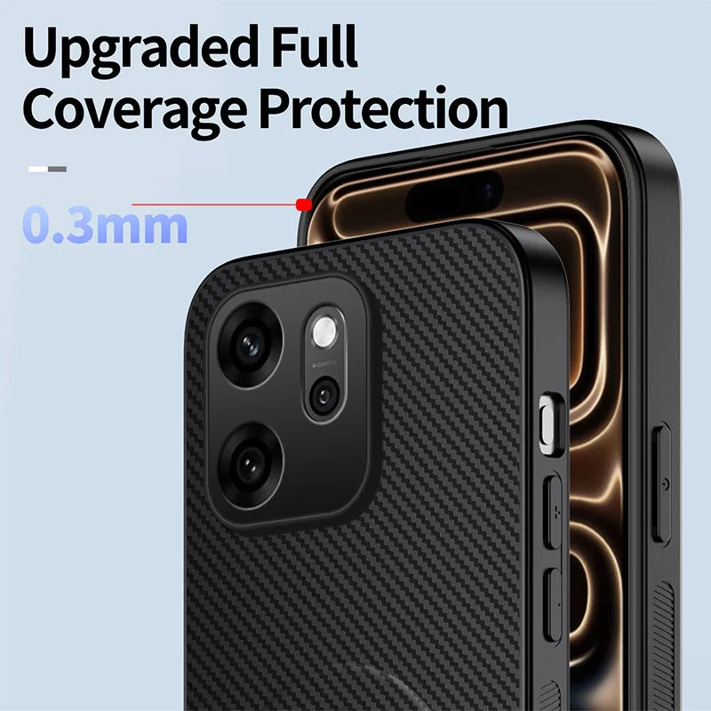 WANLONFENG For Oppo Reno14 F 5G Magnetic Case with 2Pcs Tempered Glass Films  QT1 Series Kickstand Carbon Fiber Texture PC TPU Phone Cover - Black - 5