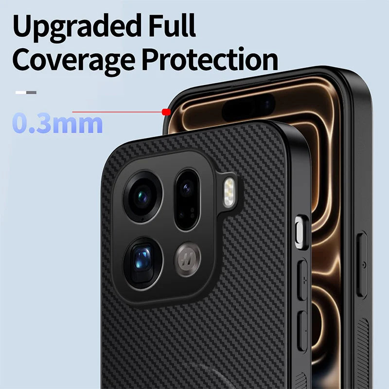 WANLONFENG For Oppo Find X9 Pro 5G Magnetic Case with 2Pcs Tempered Glass Films  QT1 Series Kickstand Carbon Fiber Texture PC TPU Phone Cover - Black - 5