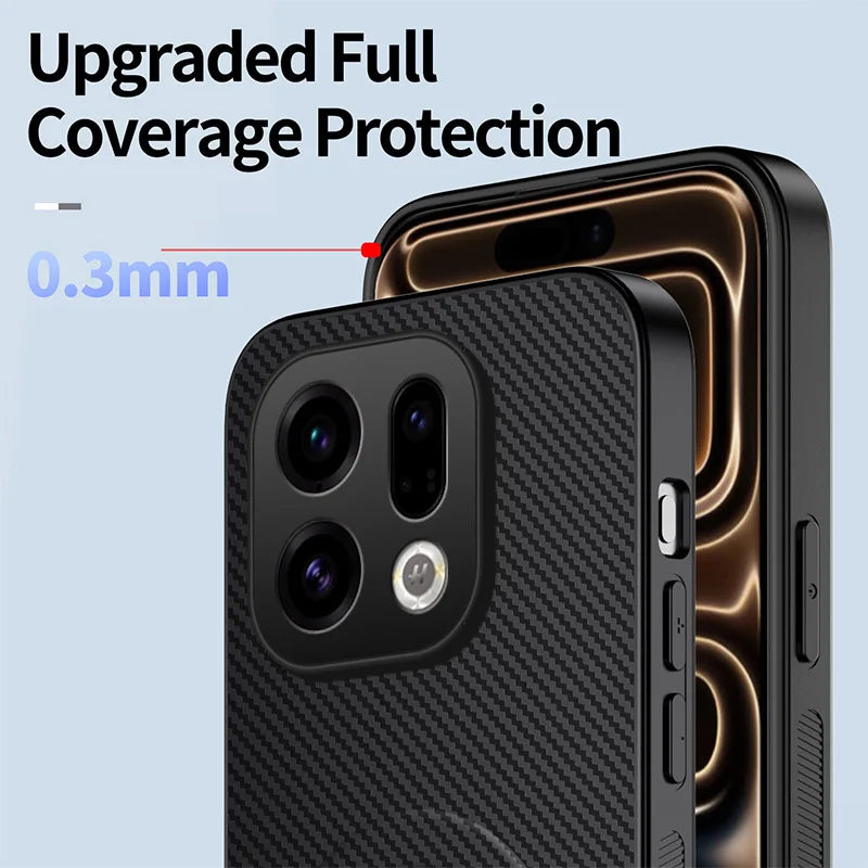 WANLONFENG For Oppo Find X9 5G Magnetic Case with 2Pcs Tempered Glass Films  QT1 Series Kickstand Carbon Fiber Texture PC TPU Phone Cover - Black - 5