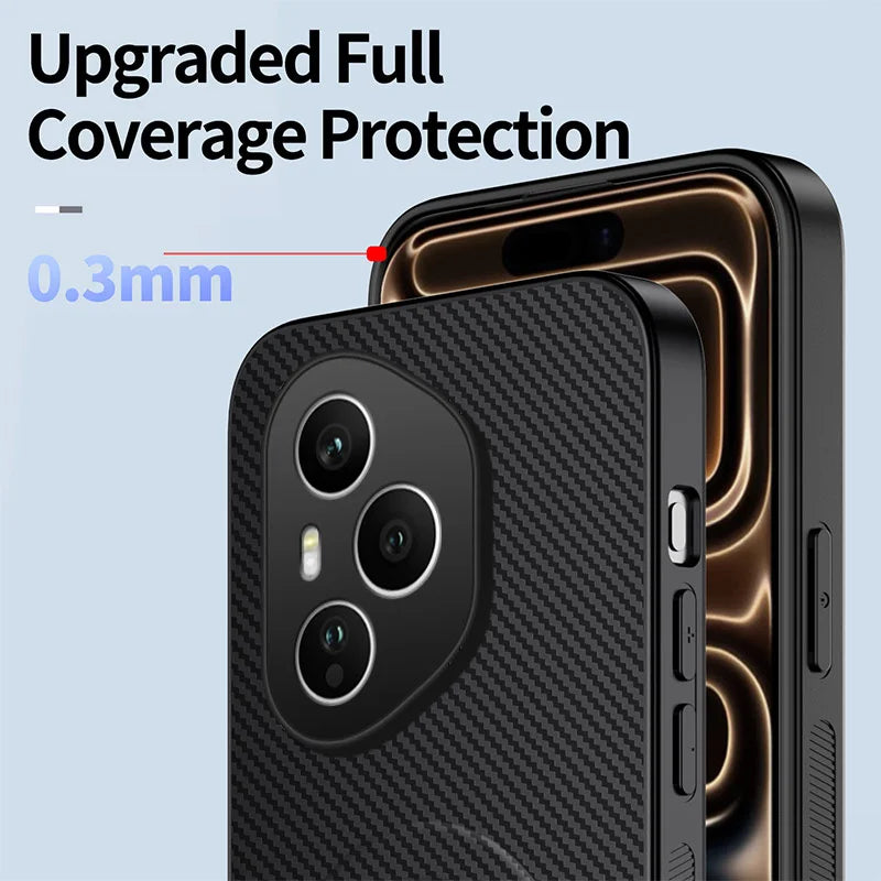 WANLONFENG For Honor 400 Pro 5G (Global) Magnetic Case with 2Pcs Tempered Glass Films  QT1 Series Kickstand Carbon Fiber Texture PC TPU Phone Cover - Black - 5