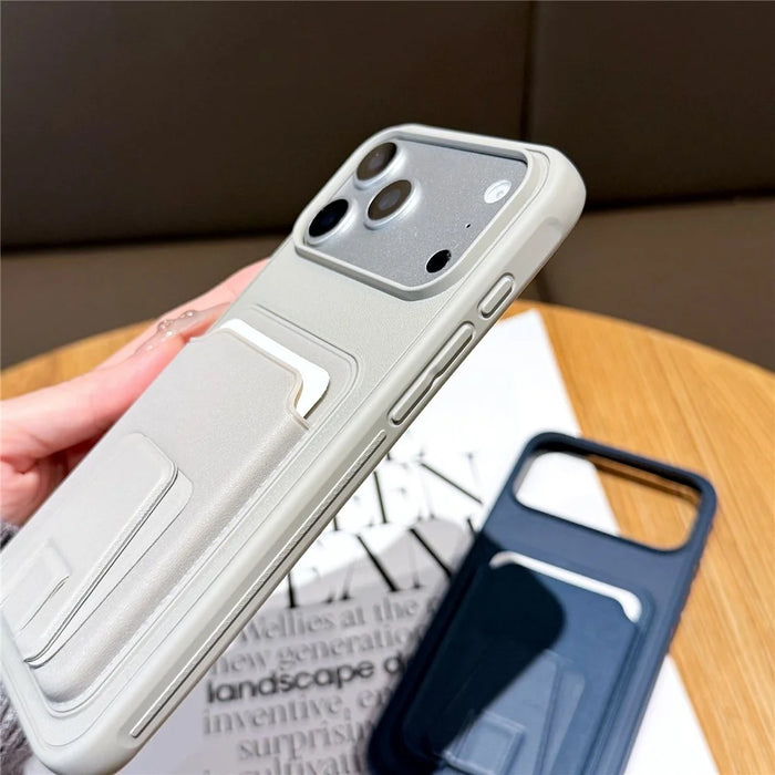 For iPhone 17 Pro Phone Case with Card Holder Kickstand Leather PC TPU Shockproof Protective Cover - Dark Green - 5