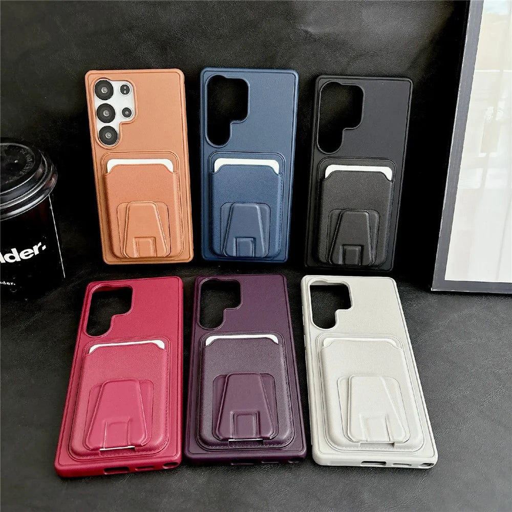 For Samsung Galaxy S25 Ultra Phone Case with Card Holder Kickstand Leather PC TPU Shockproof Protective Cover - Brown - 7