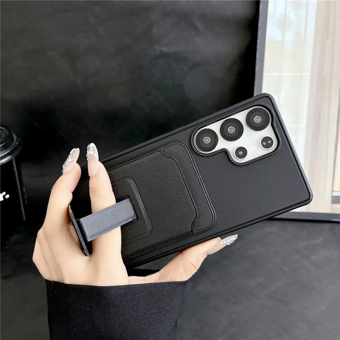 For Samsung Galaxy S26 Ultra Phone Case with Card Holder Kickstand Leather PC TPU Shockproof Protective Cover - Brown - 4