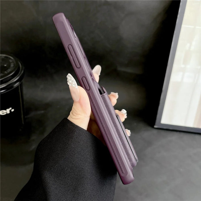 For Samsung Galaxy S26 Ultra Phone Case with Card Holder Kickstand Leather PC TPU Shockproof Protective Cover - Brown - 6
