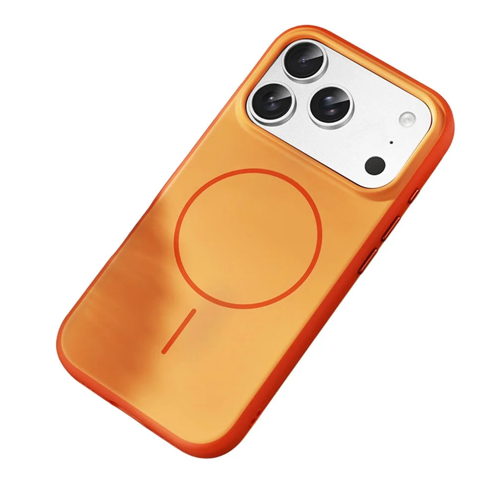 For iPhone 17 Pro Magnetic Case Ultra Thin PC TPU Phone Back Cover Compatible with MagSafe - Orange - 1