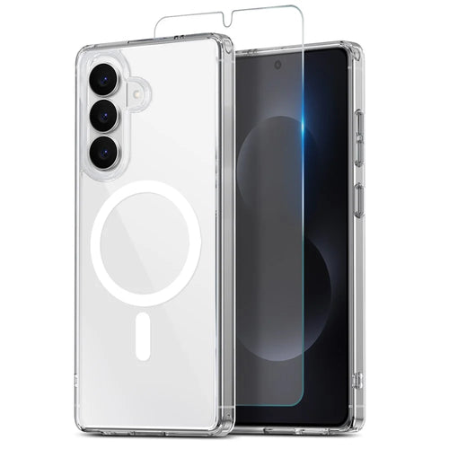 NORTHJO For Samsung Galaxy S26+ Magnetic Case PC + TPU Phone Cover Set with Tempered Glass Film (Support Fingerprint Unlock) - Transparent - 1