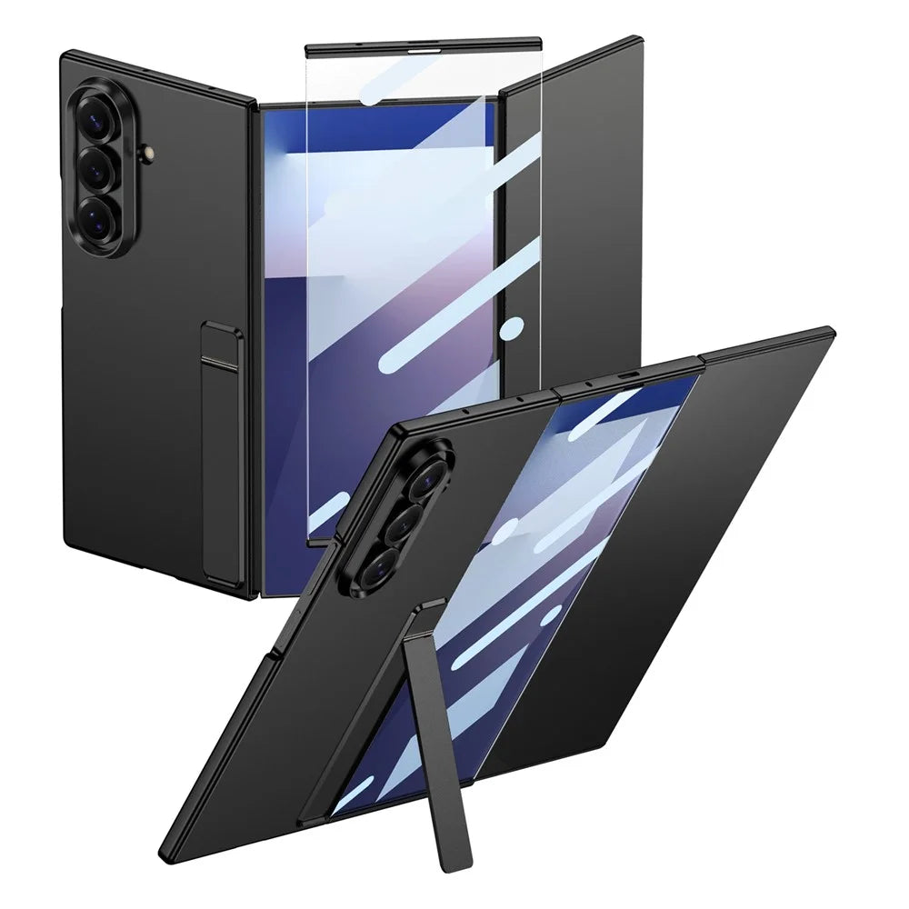 GKK For Samsung Galaxy Z TriFold 5G Case Kickstand Ultra Thin PC Phone Cover with Tempered Glass Film - Black - 1