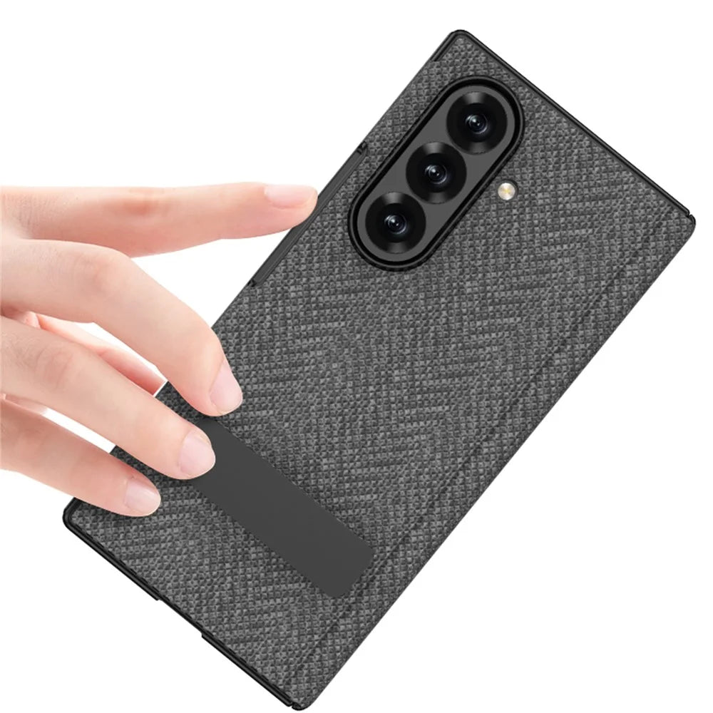 GKK For Samsung Galaxy Z TriFold 5G Magnetic Case Fabric Texture Nylon PC Phone Cover with Tempered Glass and Kickstand - Grey - 5