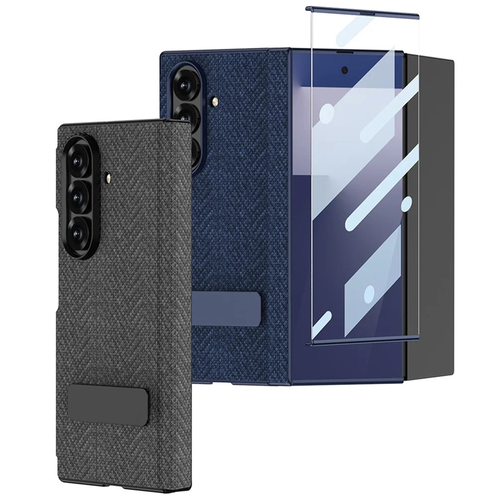 GKK For Samsung Galaxy Z TriFold 5G Magnetic Case Fabric Texture Nylon PC Phone Cover with Tempered Glass and Kickstand - Grey - 6