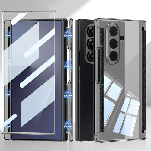 GKK For Samsung Galaxy Z TriFold 5G Clear Case with Tempered Glass Magnetic Double Hinge Full Protection PC Cover - Transparent Black - 1