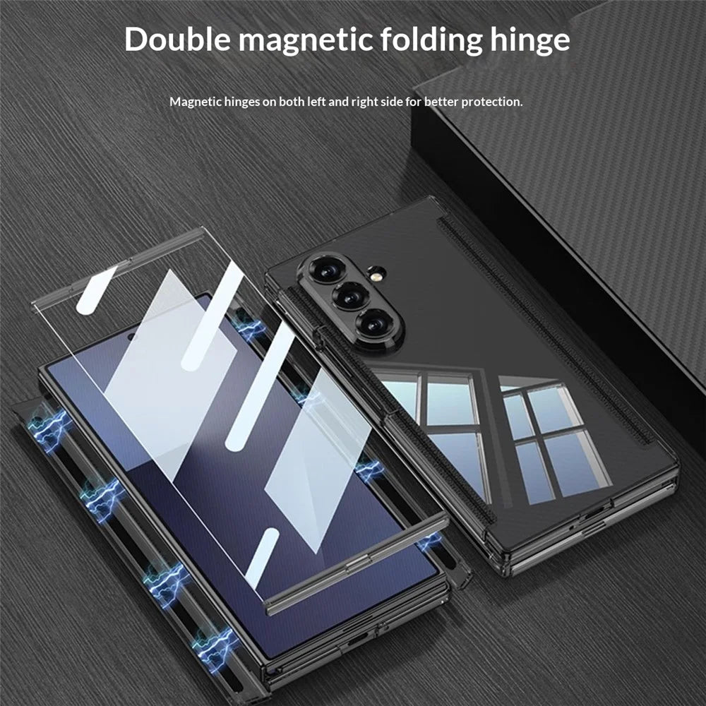 GKK For Samsung Galaxy Z TriFold 5G Clear Case with Tempered Glass Magnetic Double Hinge Full Protection PC Cover - Transparent Black - 2