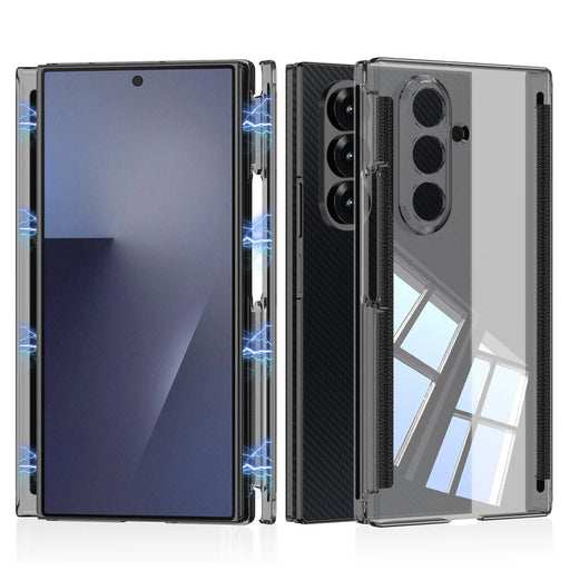 GKK For Samsung Galaxy Z TriFold 5G Clear Phone Case Magnetic Double Hinge Full Protection PC Cover - Transparent Black - 1