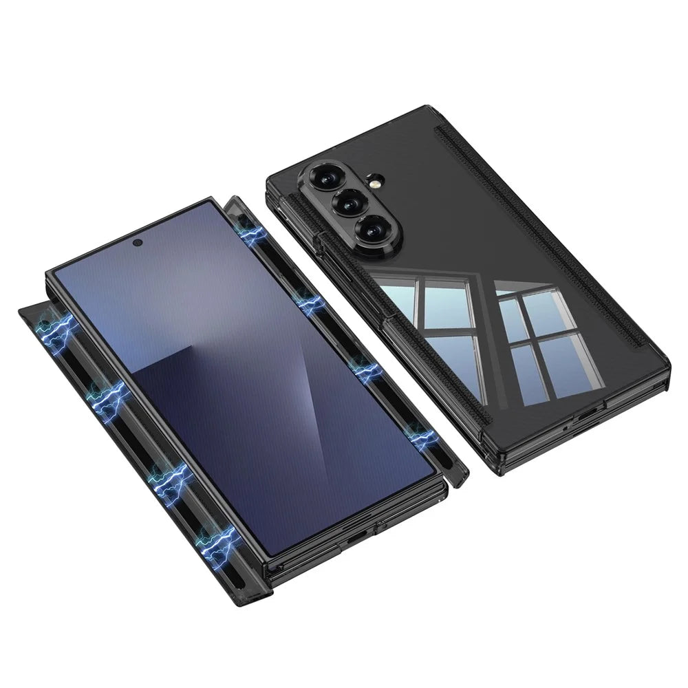 GKK For Samsung Galaxy Z TriFold 5G Clear Phone Case Magnetic Double Hinge Full Protection PC Cover - Transparent Black - 3