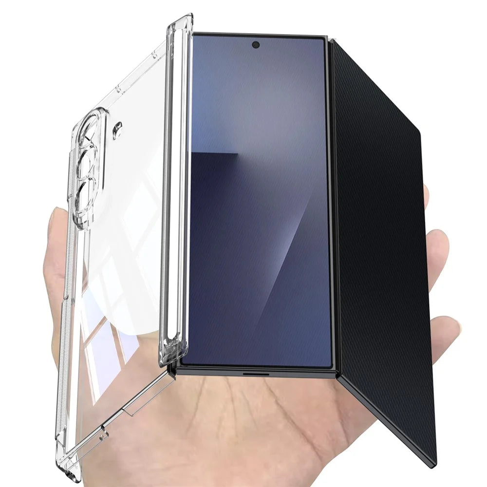 GKK For Samsung Galaxy Z TriFold 5G Clear Phone Case Magnetic Double Hinge Full Protection PC Cover - Transparent Black - 4