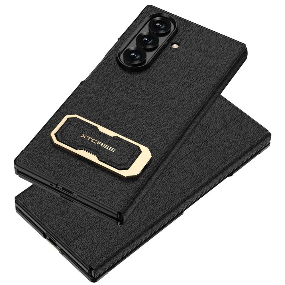 GKK For Samsung Galaxy Z TriFold 5G Flip Leather Case with Tempered Glass and Wristband Kickstand - Dark Blue - 6