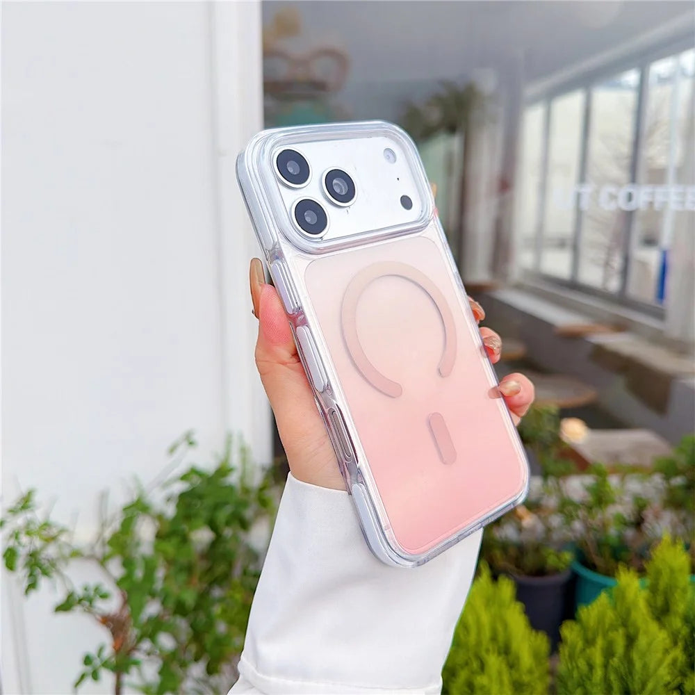 For iPhone 17 Pro Magnetic Case Clear Gradient Shockproof TPU PC Phone Cover Compatible with MagSafe - White - 1