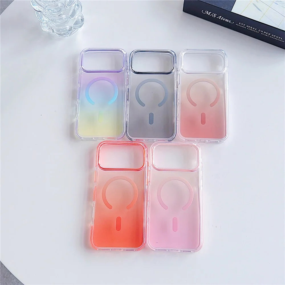For iPhone 17 Pro Magnetic Case Clear Gradient Shockproof TPU PC Phone Cover Compatible with MagSafe - White - 6