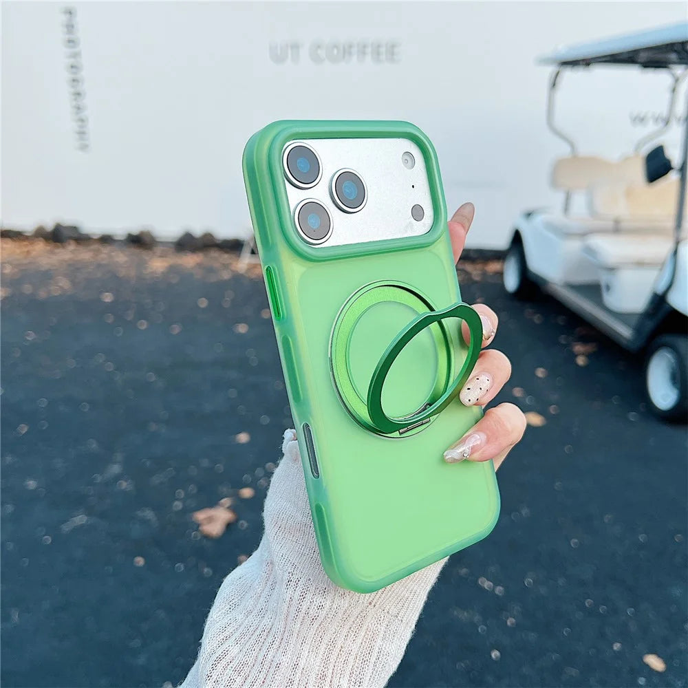 For iPhone 17 Pro Max Magnetic Case Kickstand Skin Touch Rubberized TPU PC Phone Cover Compatible with MagSafe - Green - 1