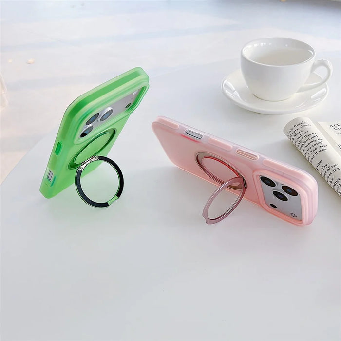 For iPhone 17 Pro Magnetic Case Kickstand Skin Touch Rubberized TPU PC Phone Cover Compatible with MagSafe - Green - 3