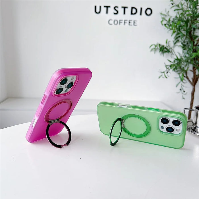 For iPhone 16 Pro Magnetic Case Kickstand Skin Touch Rubberized TPU PC Phone Cover Compatible with MagSafe - Blue - 2