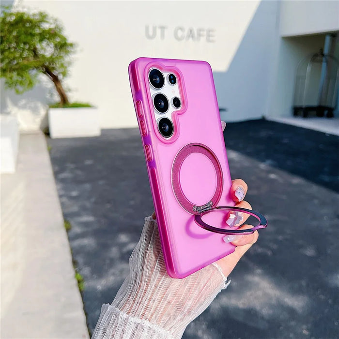 For Samsung Galaxy S26 Ultra Magnetic Case Kickstand Skin Touch Rubberized TPU PC Phone Cover - Rose - 1
