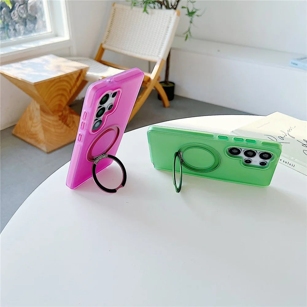 For Samsung Galaxy S25 Ultra Magnetic Case Kickstand Skin Touch Rubberized TPU PC Phone Cover - Rose - 3