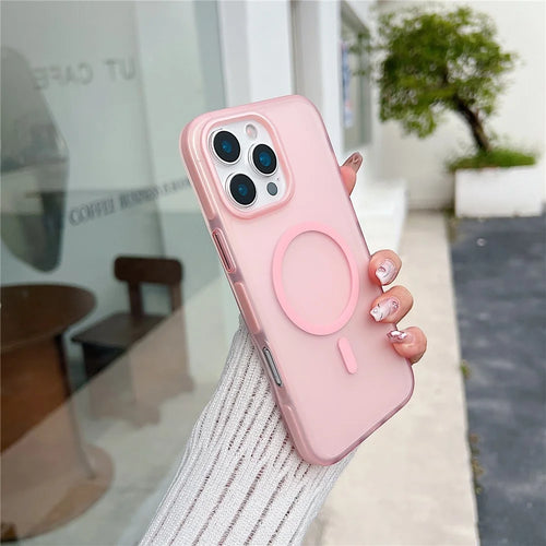 For iPhone 16 Pro Magnetic Case Skin Touch Rubberized TPU PC Phone Cover Compatible with MagSafe - Pink - 1