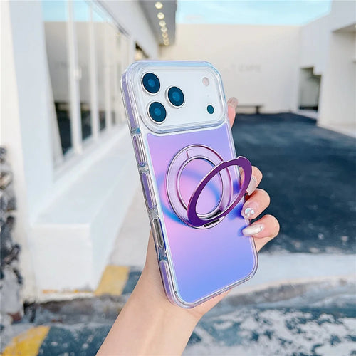 For iPhone 17 Pro Max Magnetic Case Kickstand Laser Color Changing Anti Drop TPU PC Phone Cover Compatible with MagSafe - Purple - 1