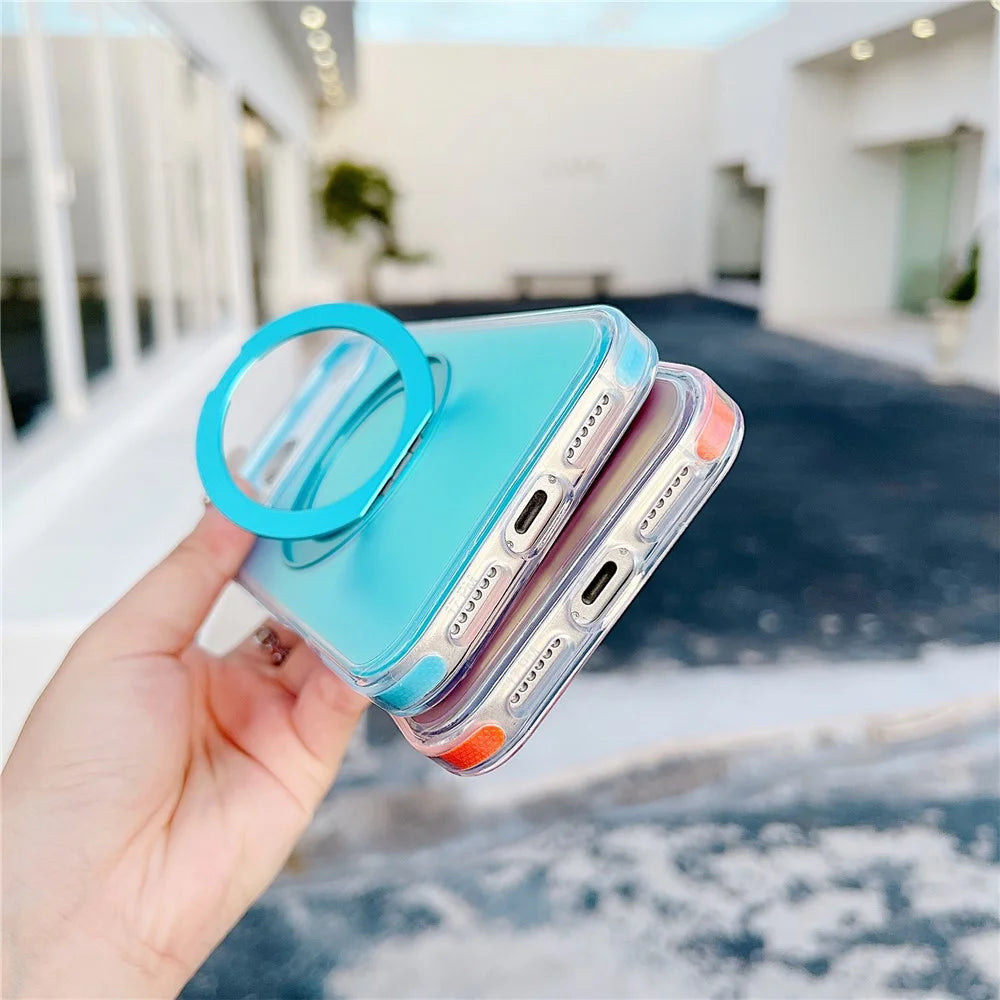 For iPhone 17 Pro Magnetic Case Kickstand Laser Color Changing Anti Drop TPU PC Phone Cover Compatible with MagSafe - Purple - 2