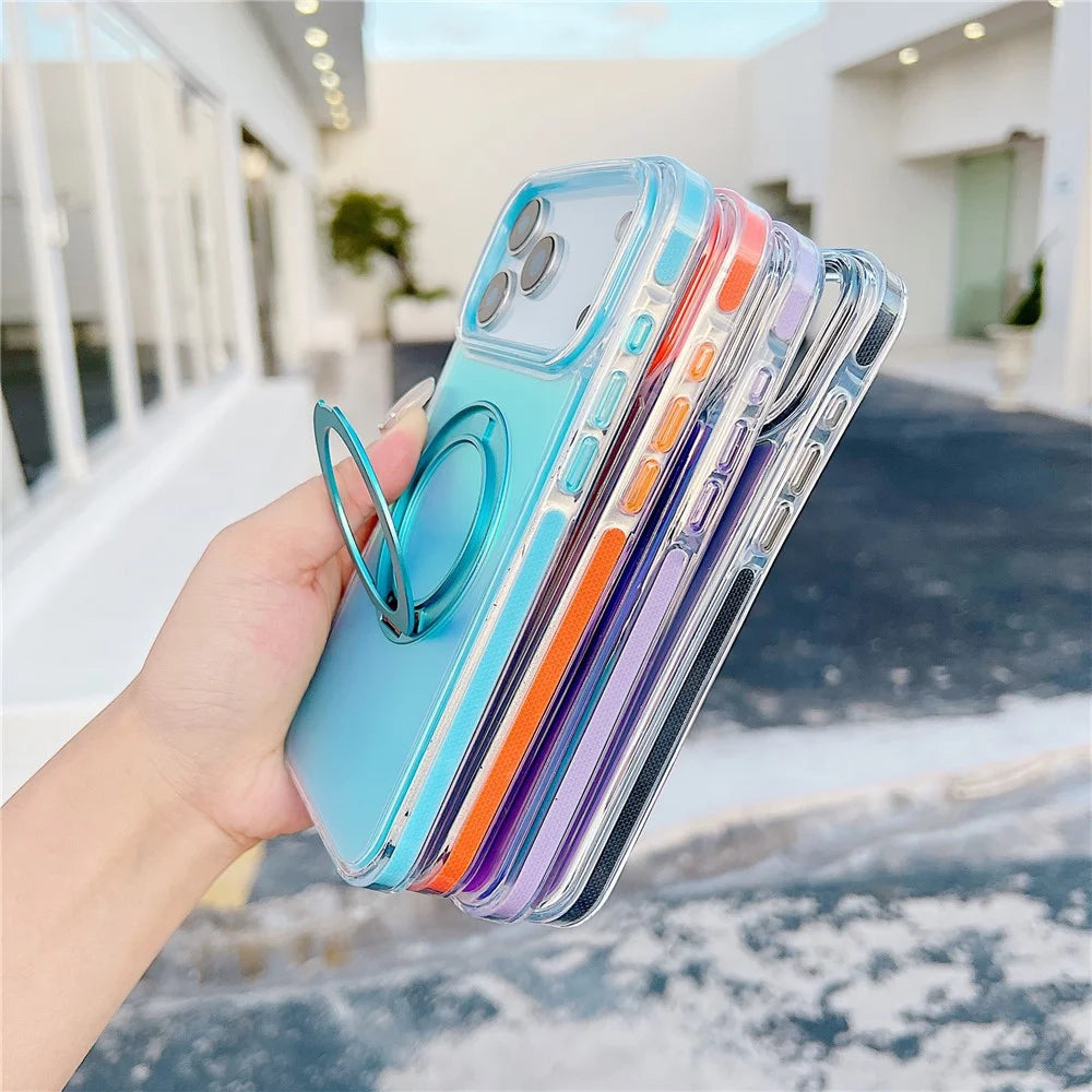 For iPhone 17 Pro Magnetic Case Kickstand Laser Color Changing Anti Drop TPU PC Phone Cover Compatible with MagSafe - Purple - 3
