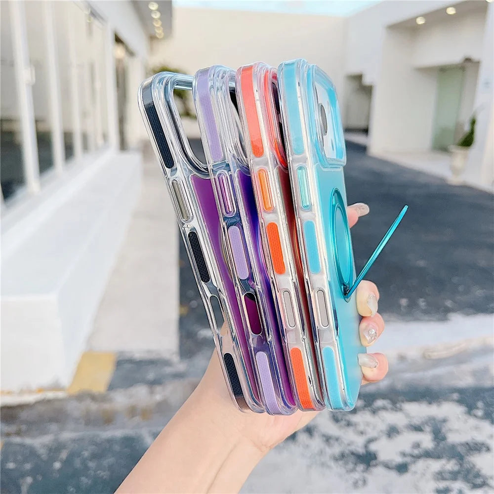 For iPhone 17 Pro Magnetic Case Kickstand Laser Color Changing Anti Drop TPU PC Phone Cover Compatible with MagSafe - Purple - 4