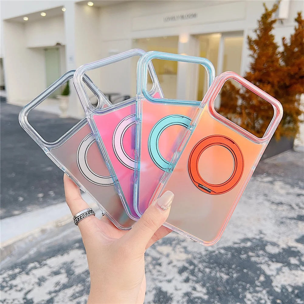 For iPhone 17 Pro Magnetic Case Kickstand Laser Color Changing Anti Drop TPU PC Phone Cover Compatible with MagSafe - Purple - 5