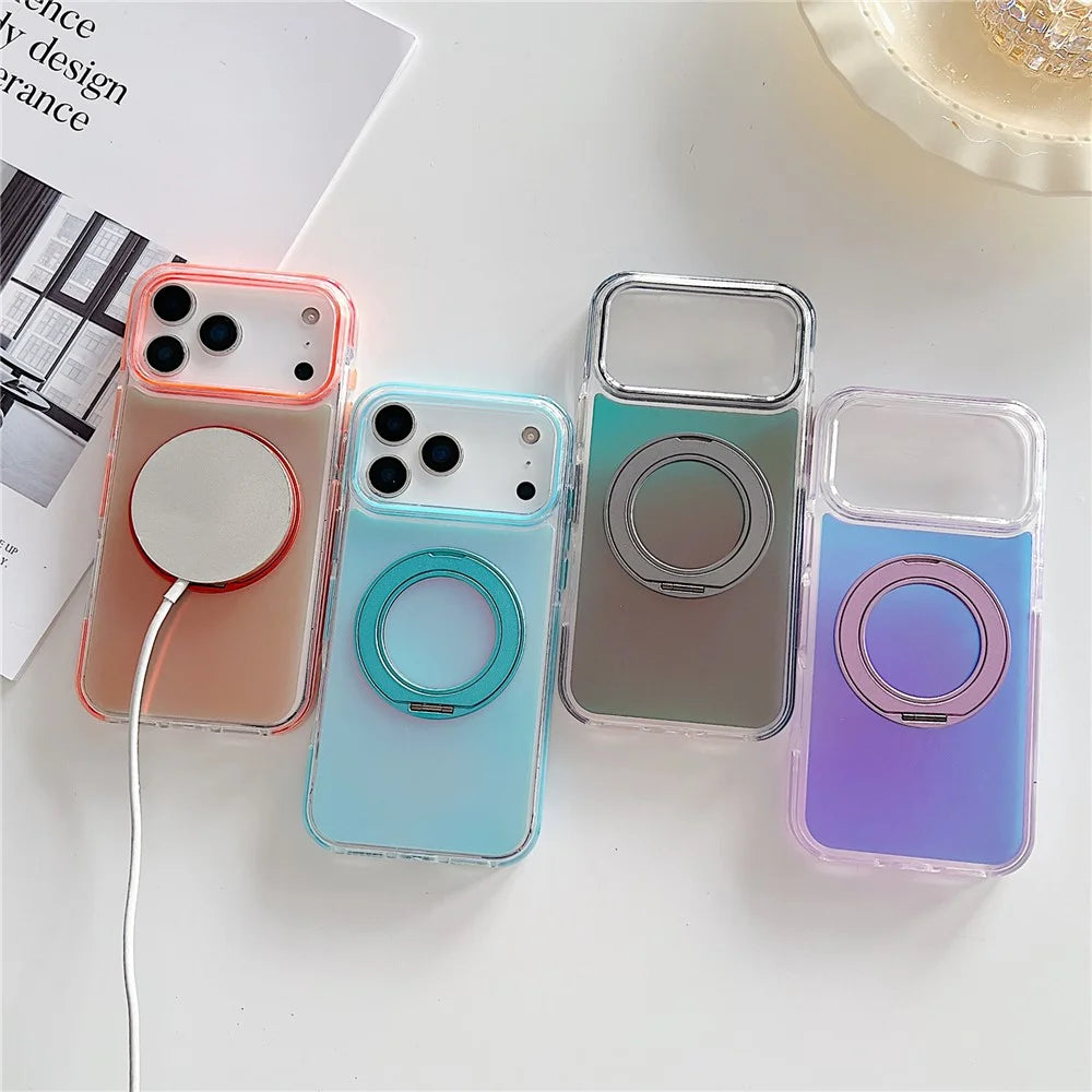 For iPhone 17 Pro Magnetic Case Kickstand Laser Color Changing Anti Drop TPU PC Phone Cover Compatible with MagSafe - Purple - 6