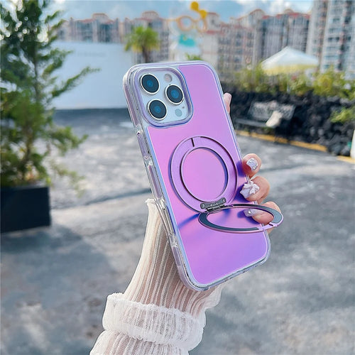 For iPhone 16 Pro Magnetic Case Kickstand Laser Color Changing Anti Drop TPU PC Phone Cover Compatible with MagSafe - Purple - 1