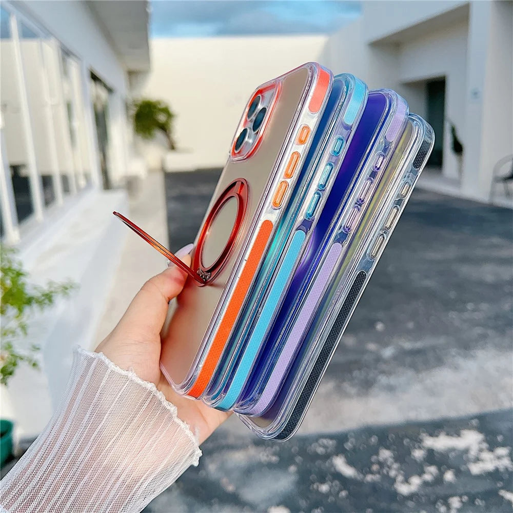 For iPhone 16 Pro Magnetic Case Kickstand Laser Color Changing Anti Drop TPU PC Phone Cover Compatible with MagSafe - Purple - 4