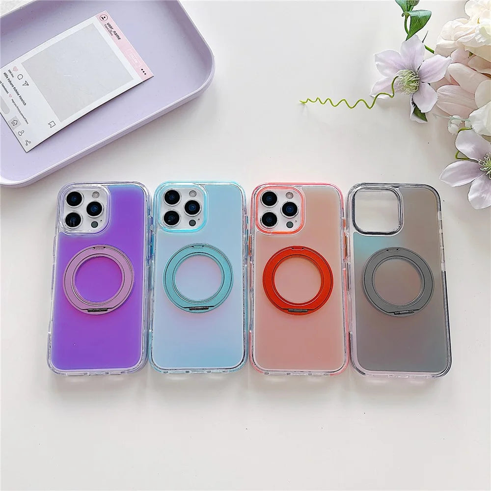 For iPhone 16 Pro Magnetic Case Kickstand Laser Color Changing Anti Drop TPU PC Phone Cover Compatible with MagSafe - Purple - 6