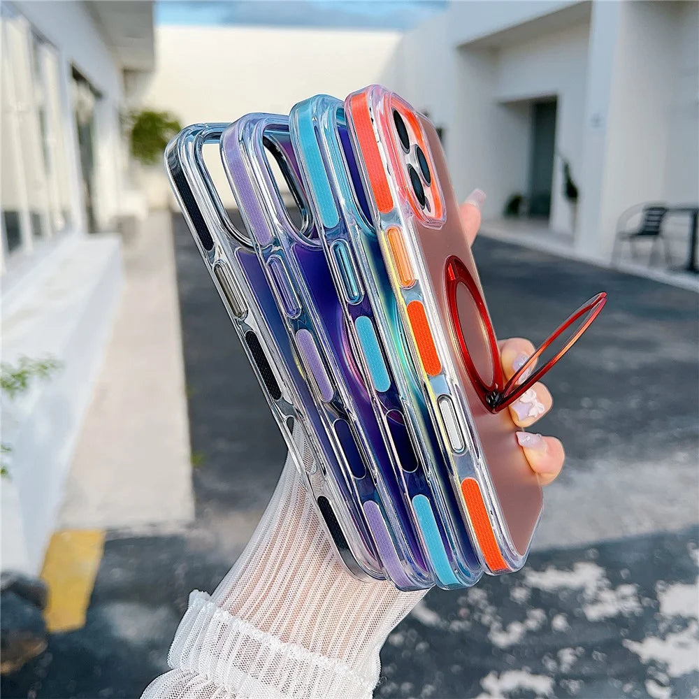 For iPhone 16 Pro Max Magnetic Case Kickstand Laser Color Changing Anti Drop TPU PC Phone Cover Compatible with MagSafe - Purple - 3
