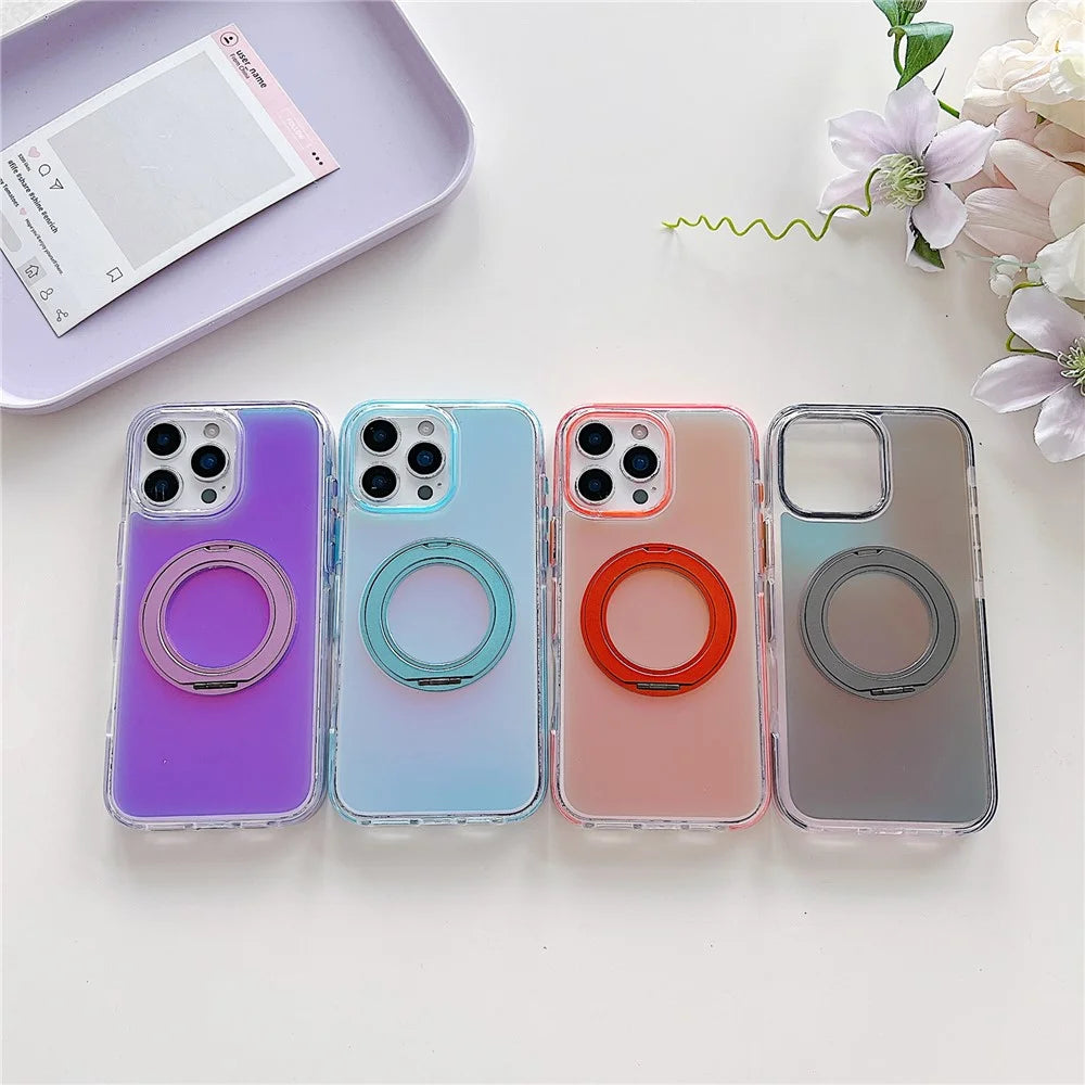 For iPhone 16 Pro Max Magnetic Case Kickstand Laser Color Changing Anti Drop TPU PC Phone Cover Compatible with MagSafe - Purple - 6