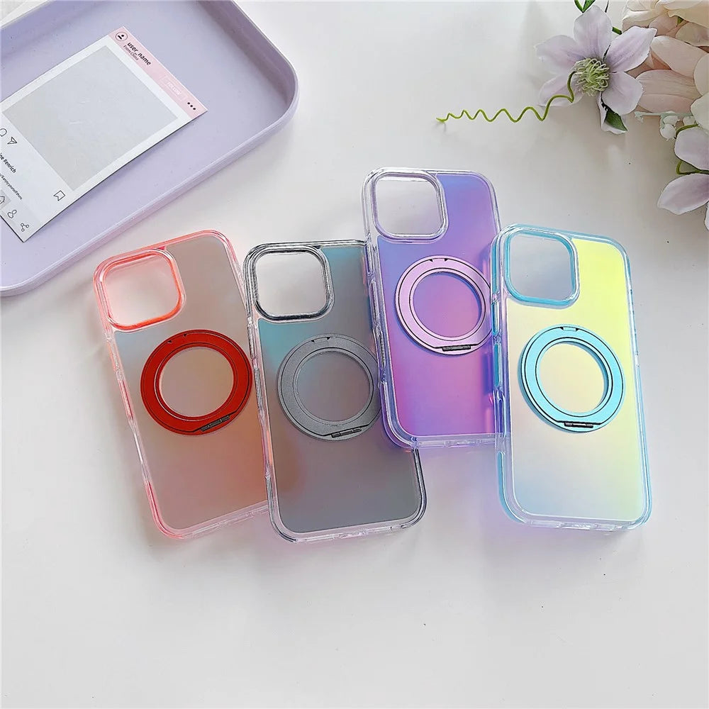For iPhone 16 Pro Max Magnetic Case Kickstand Laser Color Changing Anti Drop TPU PC Phone Cover Compatible with MagSafe - Purple - 7