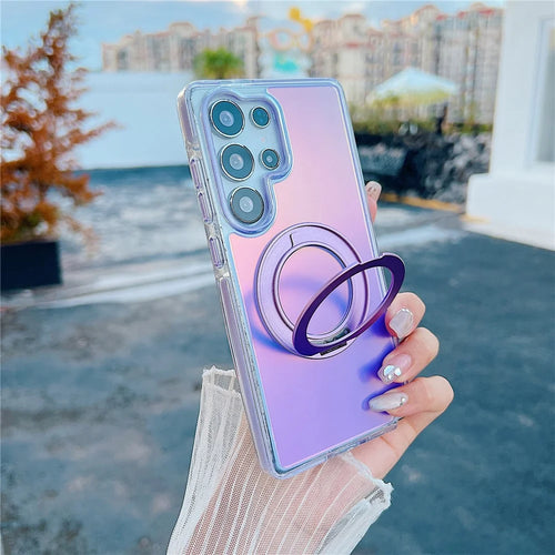 For Samsung Galaxy S26 Ultra Magnetic Case Kickstand Laser Color Changing Anti Drop TPU PC Phone Cover - Purple - 1