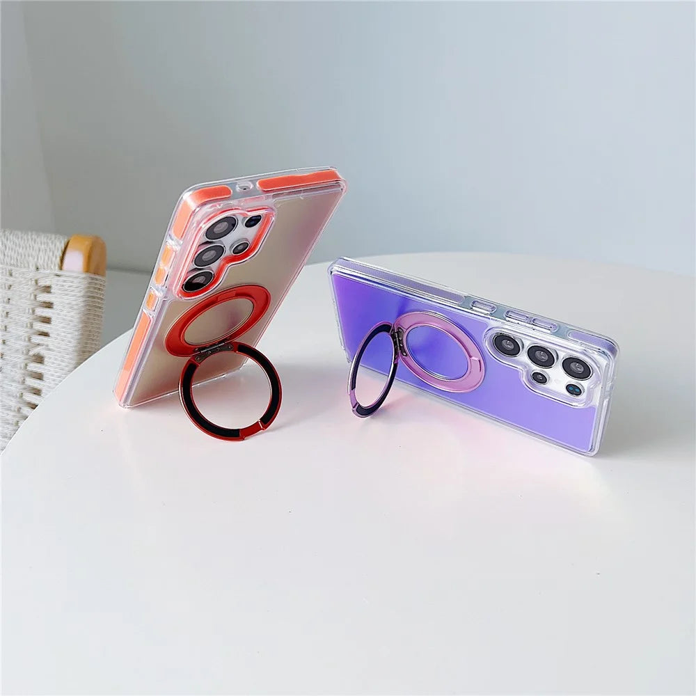 For Samsung Galaxy S26 Ultra Magnetic Case Kickstand Laser Color Changing Anti Drop TPU PC Phone Cover - Purple - 2