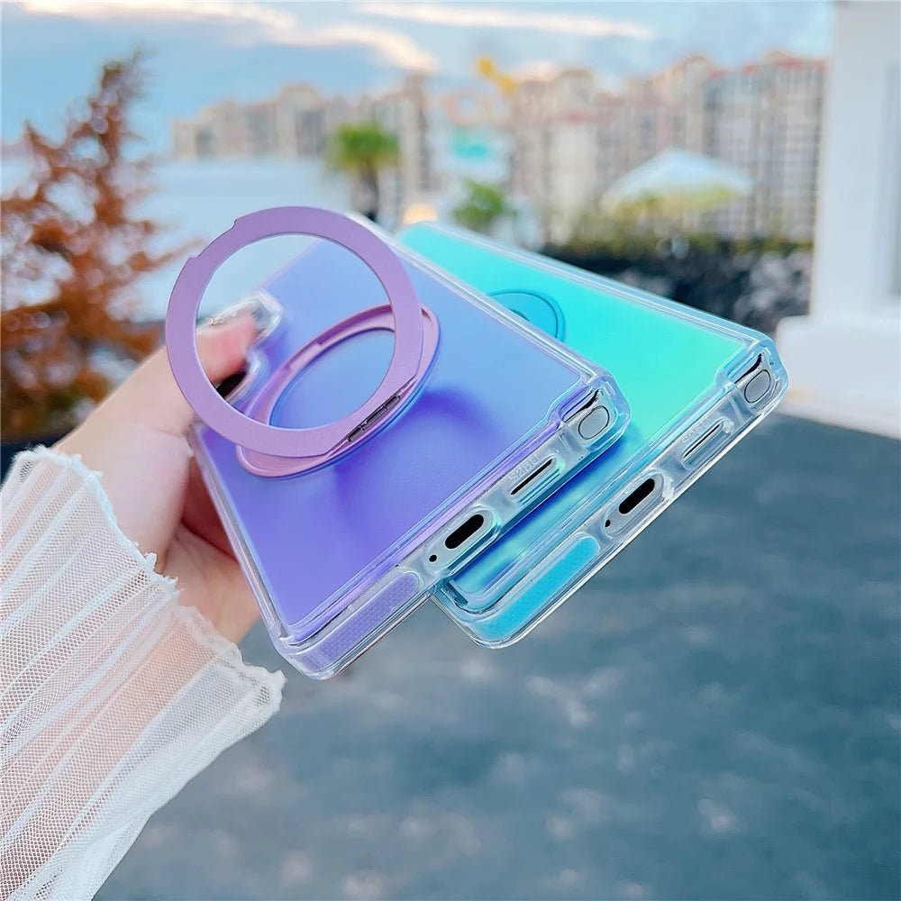 For Samsung Galaxy S25 Ultra Magnetic Case Kickstand Laser Color Changing Anti Drop TPU PC Phone Cover - Purple - 3